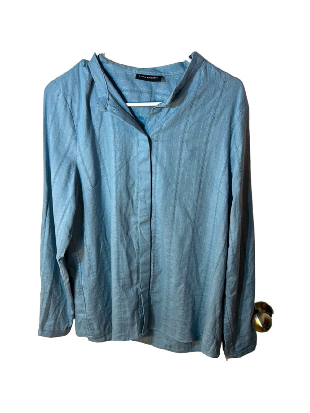 Lane Bryant cotton chambray blue textured button-down blouse country size large